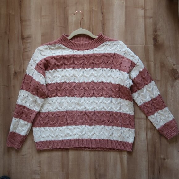 Mango Peach & White Cable Knit Chunky Sweater - Picture 10 of 13